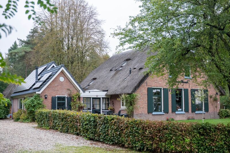 Boerderij met terras en beukenhaag